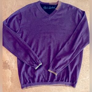 ROBERT GRAHAM V Neck Wool Sweater w/ Contrasting Trim